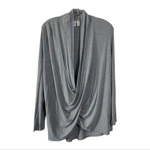 ZENERGY CHICO’S DRAPE TWIST FRONT GREY STRETCH JERSEY TOP SIZE L